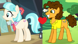 Size: 872x500 | Tagged: safe, edit, edited screencap, screencap, cheese sandwich, coco pommel, g4, cheesecoco, female, male, shipping, shipping domino, straight