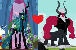 Size: 1078x718 | Tagged: safe, edit, edited screencap, screencap, lord tirek, queen chrysalis, centaur, changeling, changeling queen, a canterlot wedding, g4, twilight's kingdom, female, interspecies, male, ship:chrysirek, shipping, shipping domino, straight, wrong aspect ratio