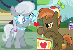 Size: 1074x738 | Tagged: safe, edit, edited screencap, screencap, button mash, silver spoon, earth pony, pony, g4, colt, female, male, shipping, shipping domino, silvermash, straight