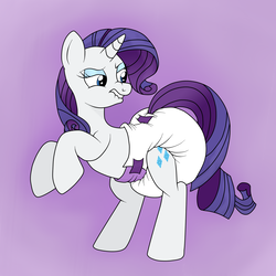 Size: 2000x2000 | Tagged: safe, artist:hodgepodgedl, artist:spree3, edit, rarity, g4, diaper, female, high res, lip bite, non-baby in diaper, poofy diaper, rearing, solo, tail tape