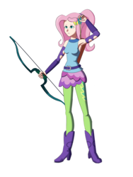 Size: 1944x2592 | Tagged: safe, artist:dinosaurcol, fluttershy, equestria girls, g4, my little pony equestria girls: friendship games, archery, armpits, belt, boots, bow (weapon), high heel boots, human coloration, light skin, shoes