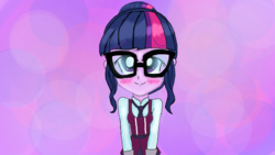 Size: 1200x675 | Tagged: safe, artist:ponytaku, sci-twi, twilight sparkle, equestria girls, g4, my little pony equestria girls: friendship games, blushing, clothes, crystal prep academy uniform, crystal prep shadowbolts, cute, female, glasses, school uniform, smiling, solo, twiabetes