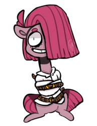 Size: 786x1018 | Tagged: safe, artist:brownmota, pinkie pie, earth pony, pony, g4, bondage, chibi, female, pinkamena diane pie, simple background, solo, straitjacket, transparent background