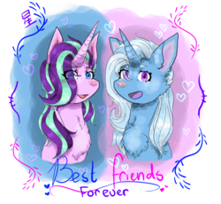 Size: 1142x1050 | Tagged: safe, artist:princehoshi, starlight glimmer, trixie, pony, unicorn, g4, bff, chest fluff, duo, fluffy