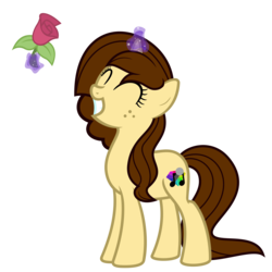 Size: 9375x9375 | Tagged: safe, artist:besttubahorse, oc, oc only, oc:chorus line, pony, unicorn, absurd resolution, female, flower, freckles, glowing horn, horn, magic, rose, simple background, smiling, solo, telekinesis, transparent background, vector