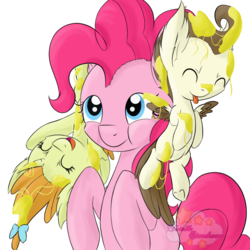 Size: 600x600 | Tagged: safe, artist:twinklestardream, pinkie pie, pound cake, pumpkin cake, pony, g4, it isn't the mane thing about you, silly string, simple background, tongue out, transparent background