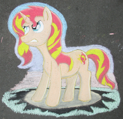 Size: 3664x3544 | Tagged: safe, artist:malte279, sunset shimmer, pony, unicorn, g4, chalk drawing, female, high res, solo, traditional art