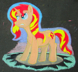 Size: 3756x3501 | Tagged: safe, artist:malte279, sunset shimmer, pony, unicorn, g4, chalk drawing, female, high res, solo, traditional art