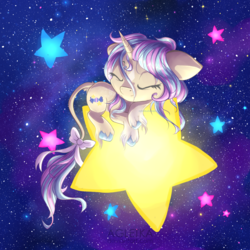 Size: 1200x1200 | Tagged: safe, artist:agletka, oc, oc only, oc:sweet medley, pony, sleeping, solo, space, stars, tangible heavenly object