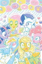 Size: 660x1000 | Tagged: safe, artist:kaori matsuo, artist:s-bis, idw, applejack, fluttershy, pinkie pie, rainbow dash, rarity, twilight sparkle, g4, my little pony: the movie, my little pony: the movie prequel, spoiler:comic, comic, cover, mane six, no logo, shipping fuel, textless