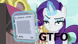 Size: 1280x720 | Tagged: safe, rarity, g4, it isn't the mane thing about you, duckface, faic, gtfo, magazine, magic, magic aura, rarity is not amused, reaction image, text, unamused