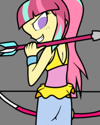 Size: 648x804 | Tagged: safe, artist:enderboy1908, sour sweet, equestria girls, g4, arrow, bow (weapon), bow and arrow, female, grin, rear view, smiling, smirk, solo, weapon