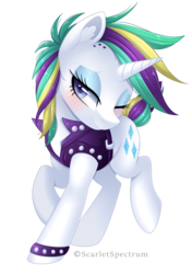 Size: 1973x2808 | Tagged: safe, artist:scarlet-spectrum, rarity, pony, unicorn, g4, it isn't the mane thing about you, alternate hairstyle, clothes, cute, female, mare, punk, raripunk, short hair, simple background, smiling, solo, transparent background