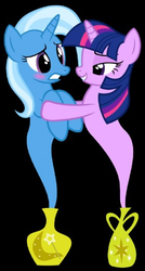 Size: 275x512 | Tagged: safe, artist:navitaserussirus, trixie, twilight sparkle, genie, g4, black background, cropped, female, lesbian, ship:twixie, shipping, simple background, species swap