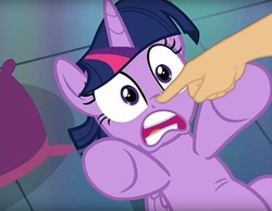 Size: 1190x922 | Tagged: safe, edit, twilight sparkle, alicorn, pony, a health of information, g4, boop, boop edit, fainting goat, finger, hand, shocked, twilight sparkle (alicorn)