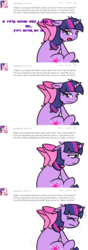 Size: 700x2000 | Tagged: safe, artist:justagirlonline, twilight sparkle, pony, ask cute twinkie pie, g4, angry, ask, crying, female, neck bow, sad, solo, tumblr