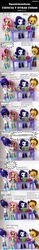 Size: 828x5250 | Tagged: safe, artist:whatthehell!?, edit, applejack, fluttershy, rarity, sci-twi, twilight sparkle, equestria girls, g4, boots, clothes, coat, doll, drugs, equestria girls minis, eqventures of the minis, flask, funny, hat, irl, laboratory, merchandise, microscope, parody, pencil, photo, shoes, skirt, spanish, table, test tube, toy, translated in the comments