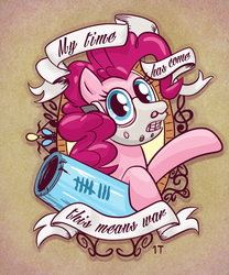 Size: 833x1000 | Tagged: safe, artist:1trick, pinkie pie, g4, female, foo fighters, hannibal lecter, lyrics, one & for all, solo, song reference, tattoo, tattoo design, text