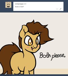 Size: 500x555 | Tagged: safe, artist:slavedemorto, oc, oc only, oc:modpone, ask, blushing, tumblr, why not both