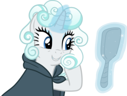 Size: 3518x2663 | Tagged: safe, artist:frownfactory, rarity, pony, unicorn, g4, it isn't the mane thing about you, .svg available, alternate hairstyle, cloud, cloud mane, female, high res, horn, magic, mirror, simple background, solo, svg, transparent background, vector