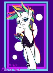 Size: 1400x1920 | Tagged: safe, artist:milkitalix, rarity, pony, unicorn, g4, it isn't the mane thing about you, my little pony: friendship is magic, alternate hairstyle, clothes, female, mare, punk, raripunk, short hair, solo