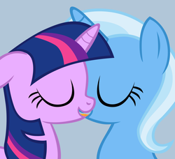 Size: 887x810 | Tagged: safe, artist:navitaserussirus, trixie, twilight sparkle, pony, unicorn, g4, cropped, eyes closed, female, kissing, lesbian, mare, ship:twixie, shipping