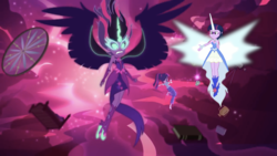 Size: 1366x768 | Tagged: safe, artist:unanimous123, edit, edited screencap, screencap, sci-twi, twilight sparkle, equestria girls, g4, my little pony equestria girls: legend of everfree, conscience, daydream sparkle, daydream-ified, midnight sparkle, nightmare, sci-twi's nightmare, shocked, shoulder angel, shoulder devil, surprised, triality, trio, twilight's conscience, twolight, twolight timeline