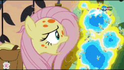 Size: 320x181 | Tagged: safe, screencap, fluttershy, flash bee, pegasus, pony, a health of information, g4, animated, attack, bee sting, carousel (tv channel), disease, faint, falling, female, forest, gif, mare, ouch, poor fluttershy, red nosed, sick, stare, swamp fever, the stare, this did not end well