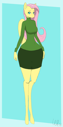 Size: 1024x2050 | Tagged: safe, artist:wynsten, fluttershy, anthro, unguligrade anthro, g4, bottom heavy, clothes, female, long legs, simple background, skinny, skirt, solo, sweater, sweatershy, thin, turtleneck, wide hips