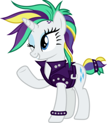 Size: 4096x4740 | Tagged: safe, artist:tralomine, rarity, pony, g4, it isn't the mane thing about you, .svg available, absurd resolution, alternate hairstyle, clothes, female, mare, one eye closed, punk, raised hoof, raripunk, short hair, simple background, smiling, solo, transparent background, vector, wink
