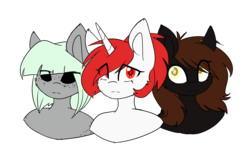 Size: 2015x1310 | Tagged: safe, artist:despotshy, oc, oc only, oc:icy nex, oc:second, oc:windy shift, pony, unicorn, black sclera, bust, female, mare, portrait, simple background, transparent background