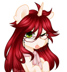 Size: 1024x1090 | Tagged: safe, artist:silvah-chan, artist:sketchyhowl, pony, unicorn, black butler, crossover, female, glasses, grell sutcliff, mare, one eye closed, simple background, solo, tongue out, transparent background, wink