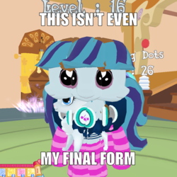 Size: 1000x1000 | Tagged: safe, sonata dusk, legends of equestria, g4, 3d, clothes, image macro, meme, socks, striped socks, this isn't even my final form, wat