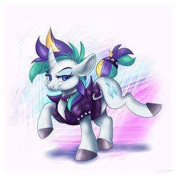 Size: 2000x2000 | Tagged: safe, artist:artwah, rarity, pony, unicorn, g4, it isn't the mane thing about you, alternate hairstyle, clothes, female, high res, jacket, mare, punk, raised hoof, raised leg, raripunk, simple background, smiling, solo