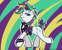 Size: 1024x819 | Tagged: safe, artist:yoshimarsart, rarity, pony, unicorn, g4, it isn't the mane thing about you, abstract background, alternate hairstyle, female, mare, punk, raripunk, solo, spiked wristband, watermark, wristband