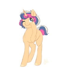 Size: 2100x2000 | Tagged: safe, artist:mah521, oc, oc only, pony, unicorn, female, high res, mare, offspring, one eye closed, parent:flash sentry, parent:twilight sparkle, parents:flashlight, simple background, solo, white background, wink