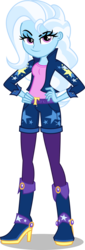 Size: 2028x6000 | Tagged: safe, artist:orin331, trixie, dancerverse, equestria girls, g4, alternate hairstyle, alternate universe, badass, boots, clothes, female, high heel boots, high heels, high res, looking at you, shoes, shorts, simple background, smiling, socks, solo, stockings, thigh highs, transparent background, updated