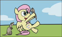 Size: 11811x7087 | Tagged: safe, artist:letterbomb, fluttershy, ferret, pegasus, pony, g4, absurd resolution, happy