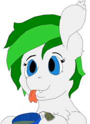 Size: 3186x4376 | Tagged: safe, artist:andandampersand, artist:coldfire, derpibooru exclusive, oc, oc only, oc:soothing leaf, bat pony, pony, bust, cup, female, food, mare, portrait, solo, tea, tongue out