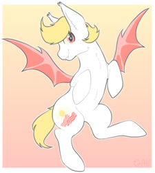 Size: 1800x2000 | Tagged: safe, artist:reverseau, oc, oc only, oc:sunny side up, bat pony, fangs, gradient background, simple background, solo, transparent, transparent background