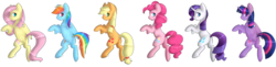 Size: 4274x1039 | Tagged: safe, artist:tigra0118, applejack, fluttershy, pinkie pie, rainbow dash, rarity, twilight sparkle, alicorn, earth pony, pegasus, pony, unicorn, g4, aside glance, bipedal, colored pupils, female, looking at you, mane six, mare, rearing, simple background, smiling, twilight sparkle (alicorn), white background