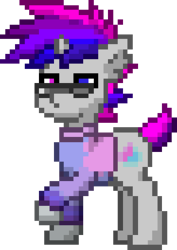 Size: 200x283 | Tagged: safe, oc, oc only, oc:prismal, pony, unicorn, pony town, clothes, glasses, heterochromia, male, pixel art, prism, simple background, solo, transparent background