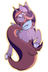 Size: 600x887 | Tagged: safe, artist:laps-sp, oc, oc only, oc:lavender aroma, pony, unicorn, bow, eyes closed, female, mare, simple background, solo, tail bow, transparent background