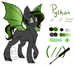 Size: 2894x2569 | Tagged: safe, artist:beashay, oc, oc only, oc:python, bat pony, pony, glasses, high res, male, reference sheet, solo, stallion