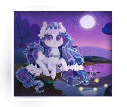 Size: 3104x2632 | Tagged: safe, artist:talentspark, oc, oc only, original species, pond pony, flower, high res, moon, night, solo
