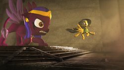 Size: 1191x670 | Tagged: safe, artist:hatter's lye, artist:percytechnic, daring do, the sphinx, sphinx, daring done?, g4, 3d, cute, downloadable, macro, madorable, scepter, size difference, source filmmaker, source filmmaker resource, sphinxdorable, twilight scepter