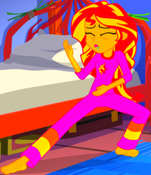 Size: 907x1055 | Tagged: safe, screencap, sunset shimmer, equestria girls, g4, my little pony equestria girls: legend of everfree, clothes, drool, feet, female, kung fu shimmer, legend of everfeet, pajamas, solo, sunset's sleepfighting