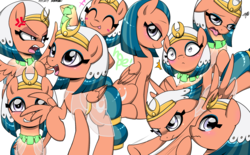 Size: 2272x1410 | Tagged: safe, artist:yorozpony, somnambula, pegasus, pony, daring done?, g4, angry, bedroom eyes, blushing, clone, clothes, collage, cross-popping veins, cute, egyptian, egyptian headdress, expressions, female, glowpaz, headdress, looking at you, mare, moods, multeity, open mouth, raised hoof, see-through, smiling, solo, somnambetes, somuchnambulas, tongue out
