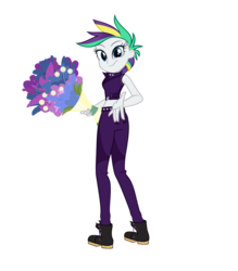 Size: 3500x4000 | Tagged: safe, artist:darthlena, rarity, equestria girls, g4, it isn't the mane thing about you, alternate hairstyle, boots, bouquet, clothes, equestria girls interpretation, female, flower, midriff, pants, punk, raripunk, shoes, simple background, solo, transparent background