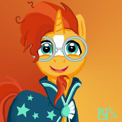 Size: 1500x1500 | Tagged: safe, artist:kelseyleah, sunburst, pony, unicorn, g4, cute, glasses, male, smiling, solo, stallion, sunbetes